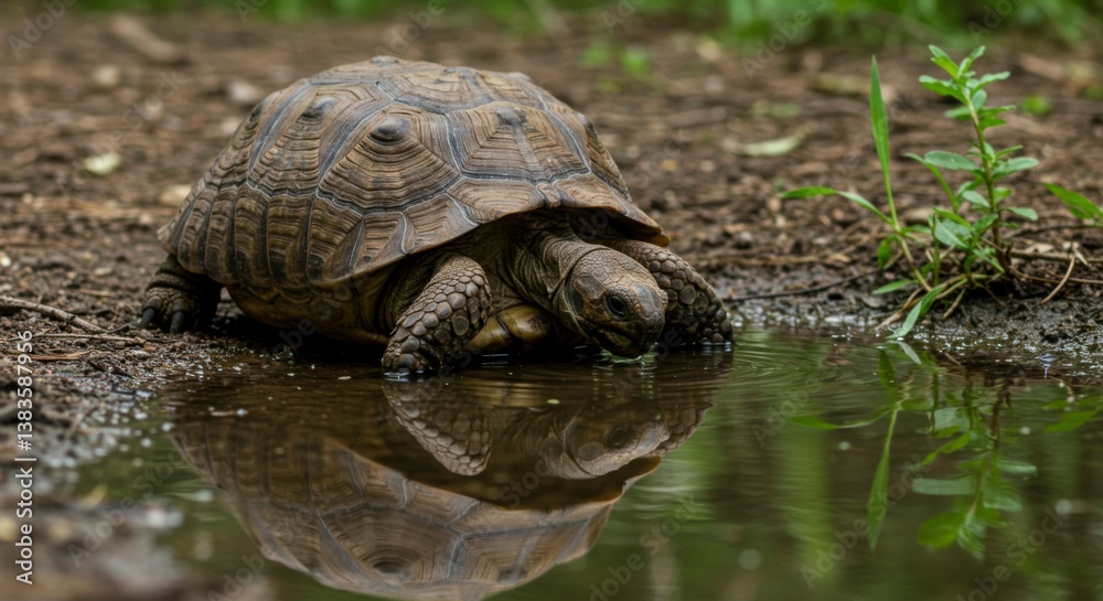 Fototapeta premium Tortoise by a puddle