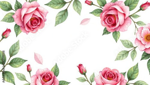 Delicate watercolor roses & leaves, repeating seamlessly , art, surface, nature