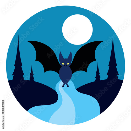 A bat drinking from a forest stream during twilight