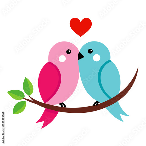 A pair of lovebirds cuddling on a branch