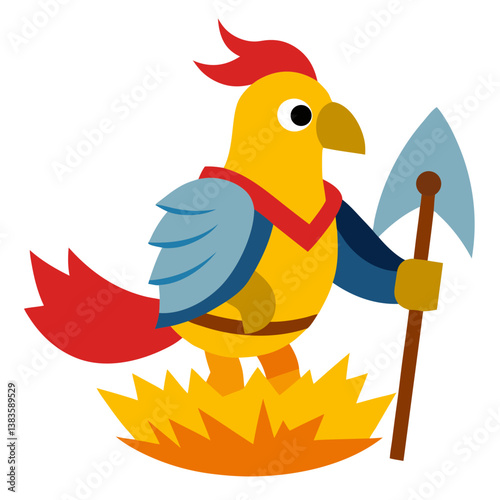 A parrot knight in shining armor defending a nest