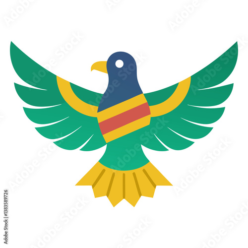 An Egyptian eagle deity flying over the Nile