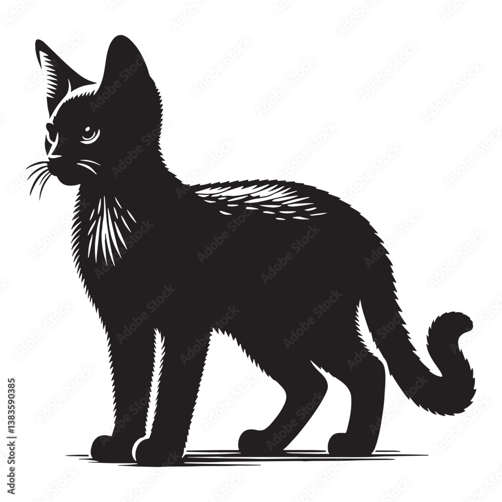 Obraz premium Playful Chausie silhouette, highlighting its energetic and fun-loving character – Chausie illustration – Chausie vector – cat silhouette
