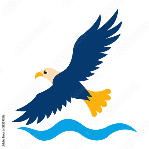 A sea eagle flying low over ocean waves