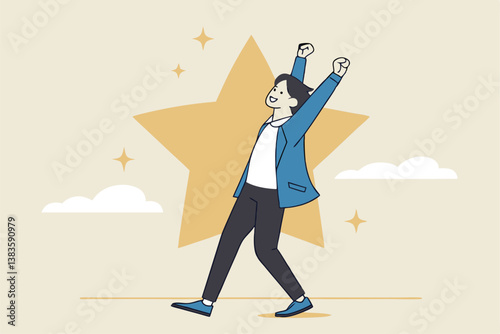 Star employee, success leader or confidence, high performance staff or achievement, evaluation or award winning, quality concept, confidence businessman with excellent golden star.