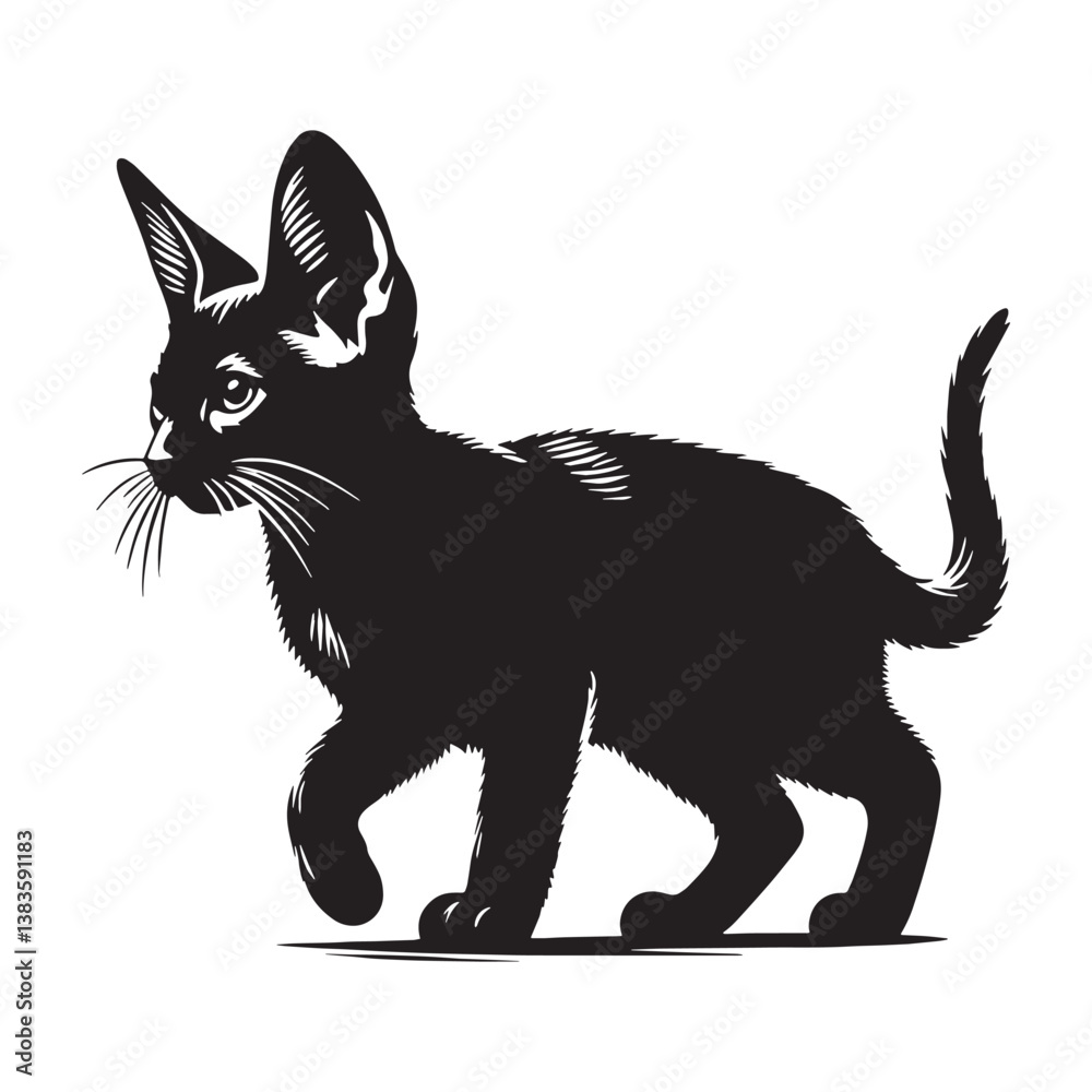 Obraz premium Fierce Chausie silhouette, a striking depiction of this confident and fearless breed – Chausie illustration – Chausie vector – cat silhouette