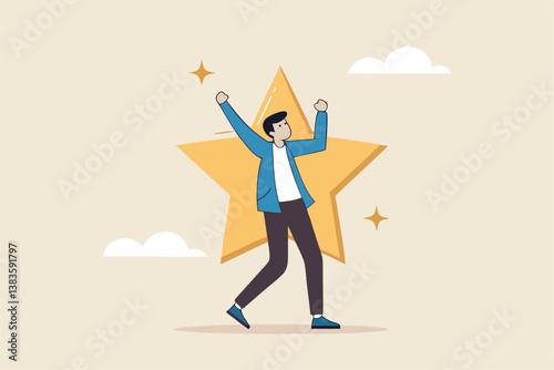 Star employee, success leader or confidence, high performance staff or achievement, evaluation or award winning, quality concept, confidence businessman with excellent golden star.