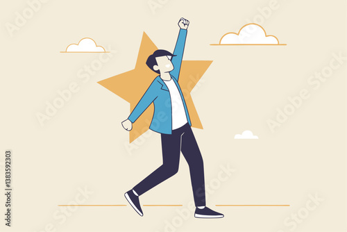 Star employee, success leader or confidence, high performance staff or achievement, evaluation or award winning, quality concept, confidence businessman with excellent golden star.