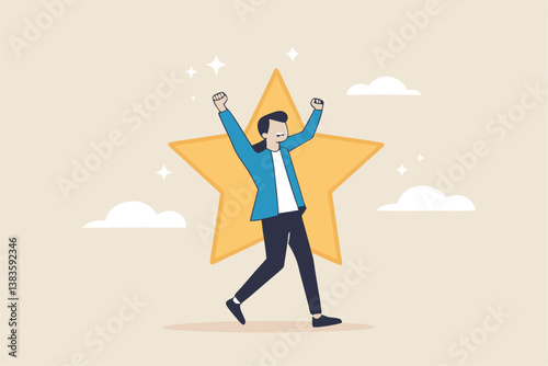 Star employee, success leader or confidence, high performance staff or achievement, evaluation or award winning, quality concept, confidence businessman with excellent golden star.