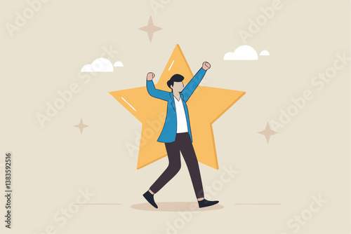 Star employee, success leader or confidence, high performance staff or achievement, evaluation or award winning, quality concept, confidence businessman with excellent golden star.