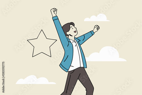 Star employee, success leader or confidence, high performance staff or achievement, evaluation or award winning, quality concept, confidence businessman with excellent golden star.