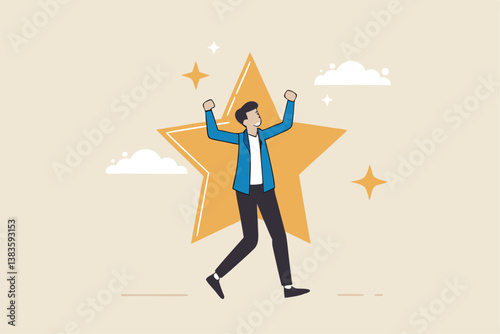 Star employee, success leader or confidence, high performance staff or achievement, evaluation or award winning, quality concept, confidence businessman with excellent golden star.