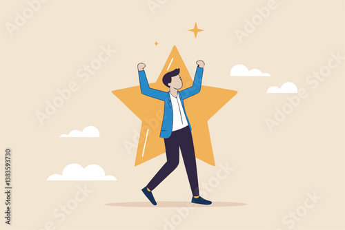 Star employee, success leader or confidence, high performance staff or achievement, evaluation or award winning, quality concept, confidence businessman with excellent golden star.