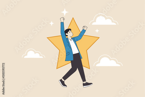 Star employee, success leader or confidence, high performance staff or achievement, evaluation or award winning, quality concept, confidence businessman with excellent golden star.