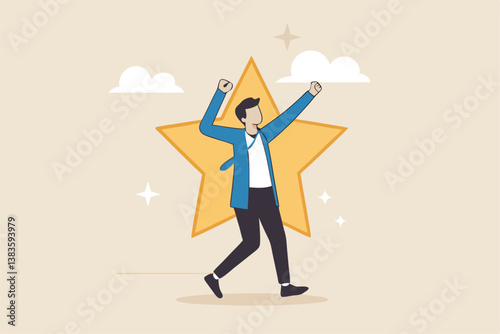 Star employee, success leader or confidence, high performance staff or achievement, evaluation or award winning, quality concept, confidence businessman with excellent golden star.