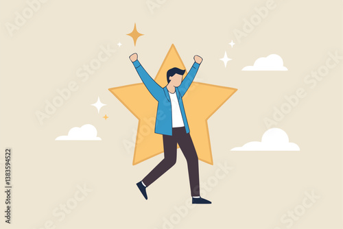 Star employee, success leader or confidence, high performance staff or achievement, evaluation or award winning, quality concept, confidence businessman with excellent golden star.