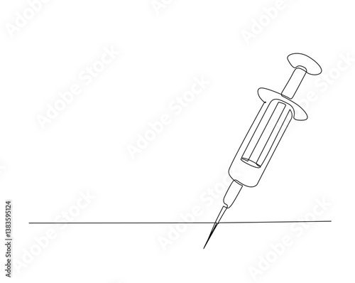 Medical syringe simple outline illustration. Continuous line drawing of Injection Syringe.