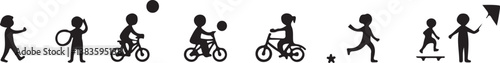 kids playing silhouette, children silhouette, outdoor activity clipart, playground SVG, kids sports vector, children riding bike, jumping rope clipart, kite flying silhouette, playing ball SVG, skateb