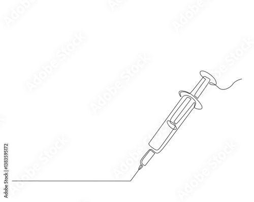 Medical syringe simple outline illustration. Continuous line drawing of Injection Syringe.