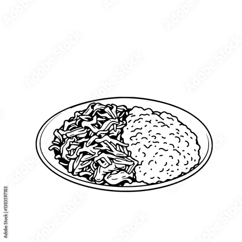 Simple Dish of Pulled Meat and Creamy Rice