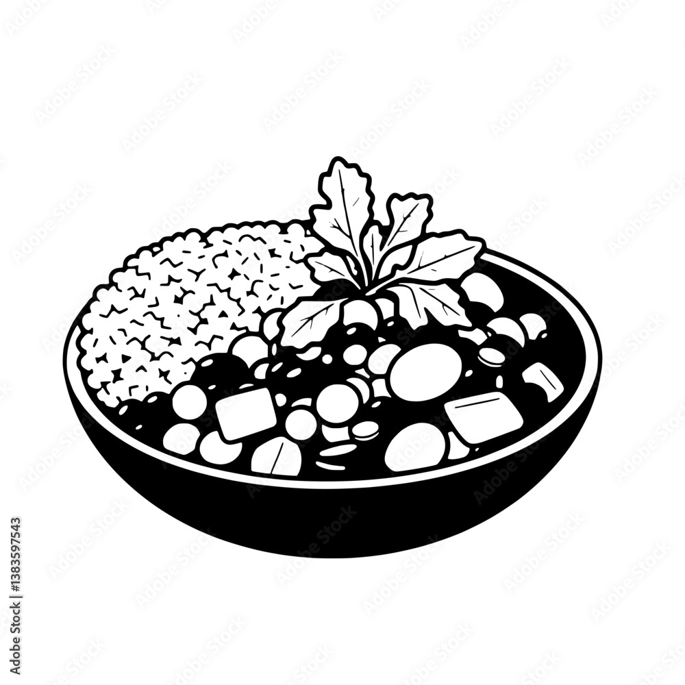 Delicious Bowl of Chili with Rice and Parsley Garnish