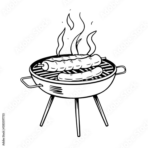 Grilled Sausages on a Portable Charcoal Grill