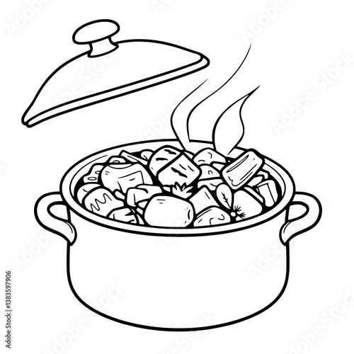 Steaming Pot of Hearty Vegetable and Meat Stew