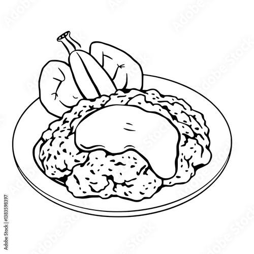 Savory Scrambled Eggs With Banana And Sauce Dish