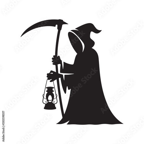 Grim Reaper Silhouette Collection – Scary Death Figures with Scythe, Halloween Cloaked Characters in Horror and Gothic Style Vector Illustration Set