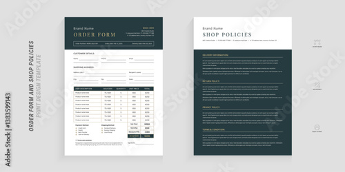 Luxury style order form and shop policies design template set