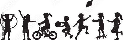 Kids Playing Silhouette Bundle | Outdoor Activity Clipart