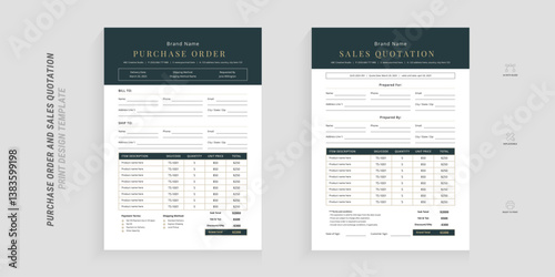 Modern luxury purchase order and sales quotation design template set