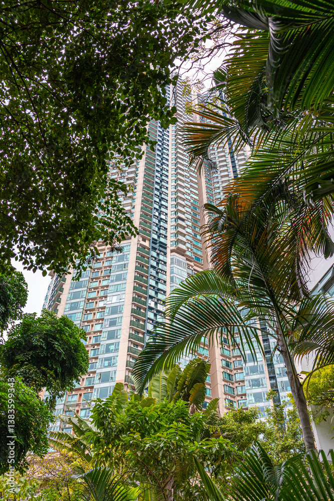The Victoria Towers, a high-rise residential development located in the Tsim Sha Tsui area viewed from Kowloon Park, Kowloon, Hong Kong, China