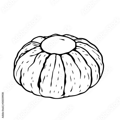 Line Art Drawing Of A Round Segmented Fruit