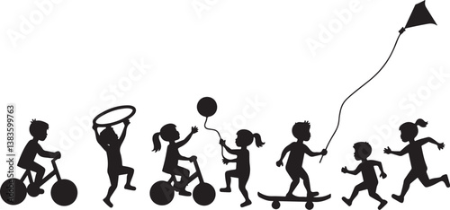 Kids Playing Silhouette Bundle | Outdoor Activity Clipart