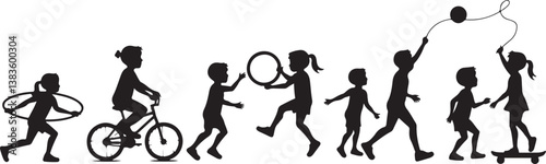 Kids Playing Silhouette Bundle | Outdoor Activity Clipart