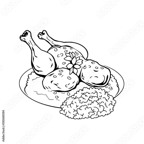 Roasted Chicken with Creamy Sauce and Rice Dish