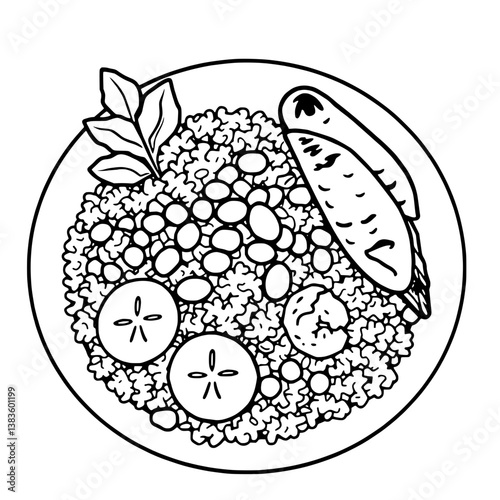 Delicious Rice Beans Fish and Banana Dish