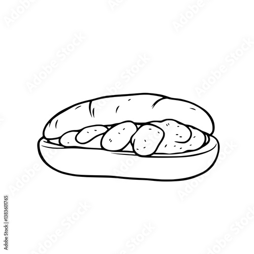 Simple Line Drawing Of A Delicious Sub Sandwich