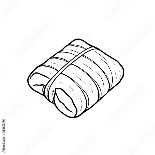 Wrapped Food Item in Banana Leaf Line Drawing