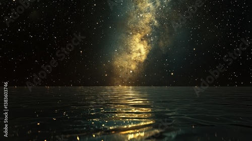 Celestial Reflections: A Mysterious Lake Under the Dazzling Night Sky photo
