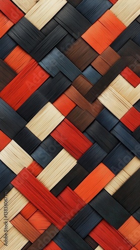 Woven fiber materials pattern flat design front view traditional installation 3D render Complementary Color Scheme