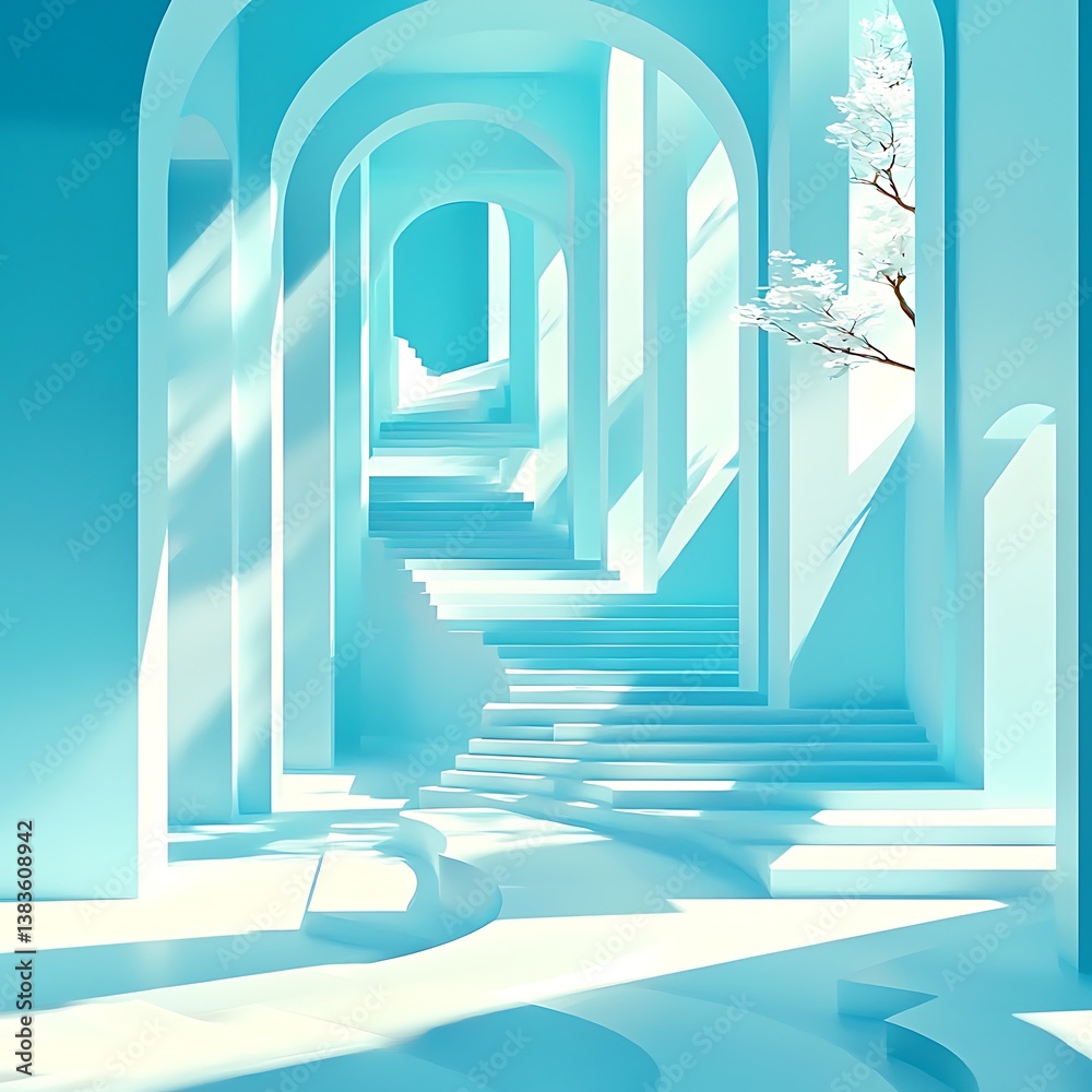 Obraz premium Light Blue Archway Corridor