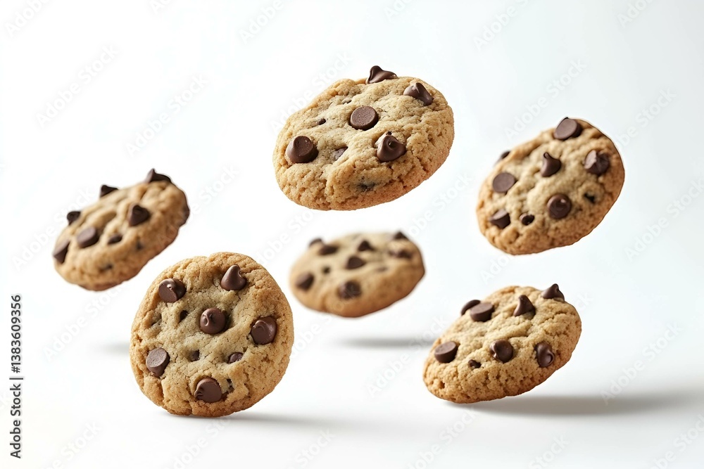 a set of chocolates cookies floating on the air with white background a set of chocolates cookies floating on the air with white background