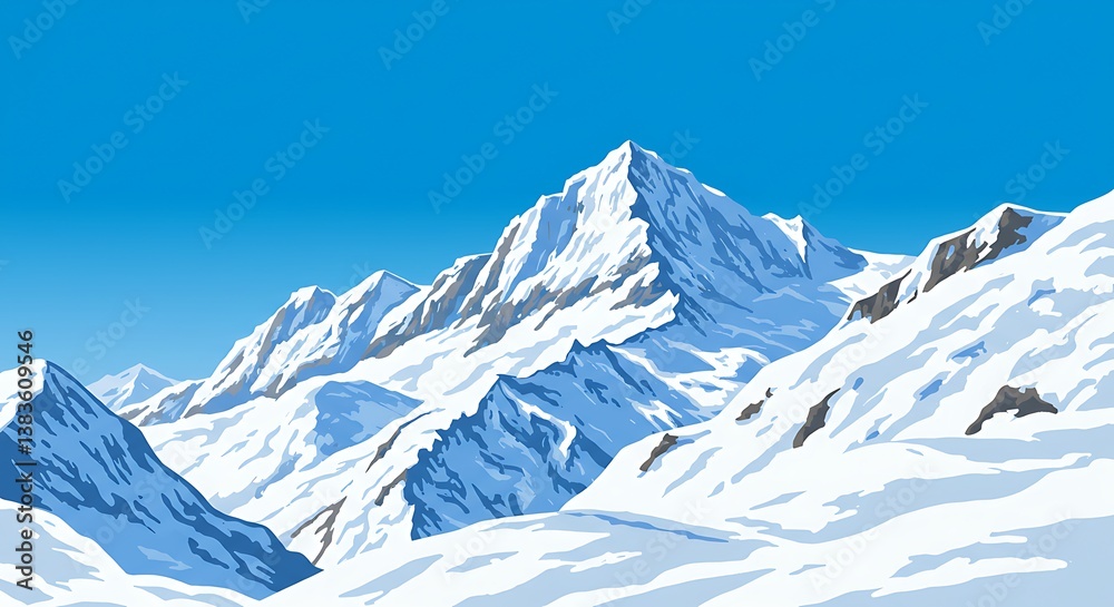 Obraz premium Azure Peaks, Winter's Embrace AI Generated
