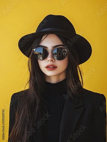 Stylish woman in black outfit,  bold fashion