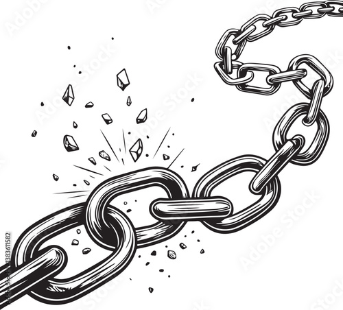 Chain / Chains or Slavery Black and White Vector Illustration, Sketch Drawing Line Linear Engraving, Hand-drawn Isolated