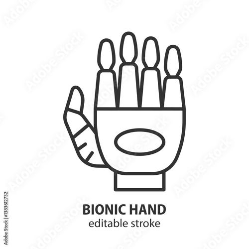 Bionic hand line icon. Artificial hand symbol. Vector illustration. Editable stroke.
