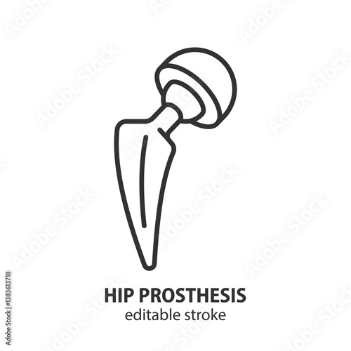 Hip prosthesis line icon. Hip replacement symbol. Vector illustration. Editable stroke.