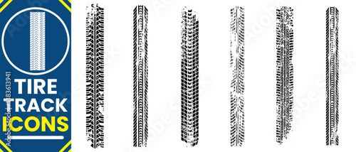 Car tire tracks vector, icon design. Tire tracks, rubber wheels, and braking marks. Truck, car, or motorcycle tread pattern silhouettes. Perfect for auto racing, motorsport, and speed-related designs.